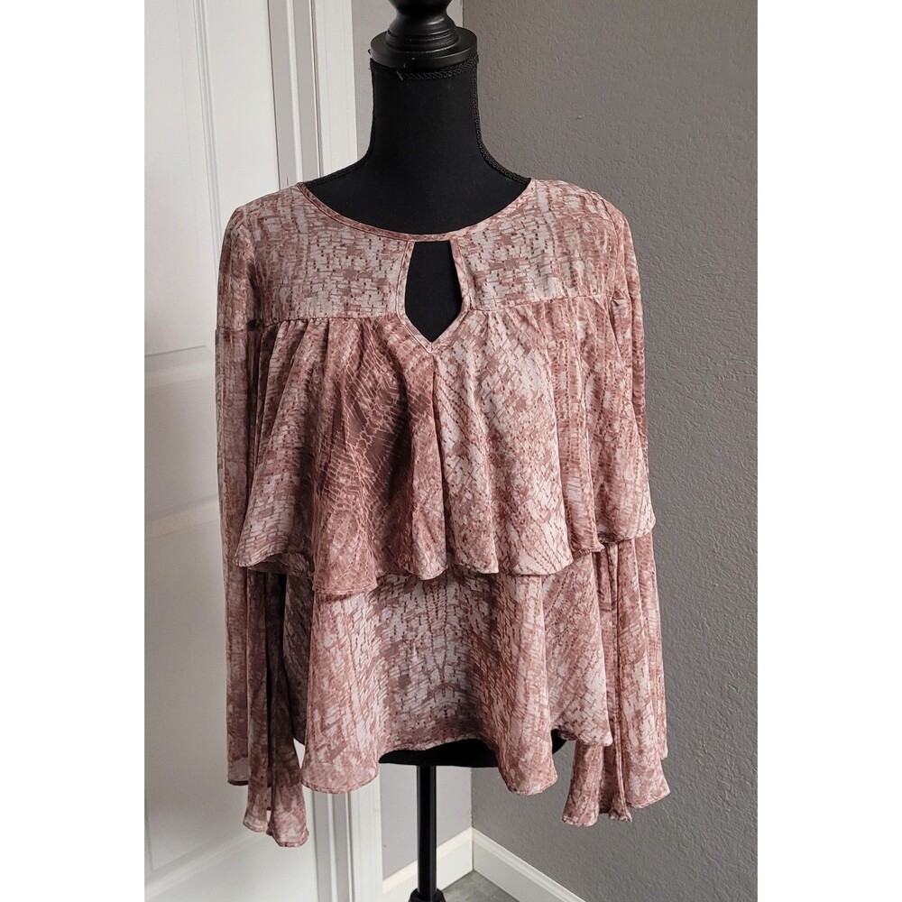 Jennifer Lopez Pink Tiered Ruffle Chiffon Blouse Long Sleeve Women's Size S